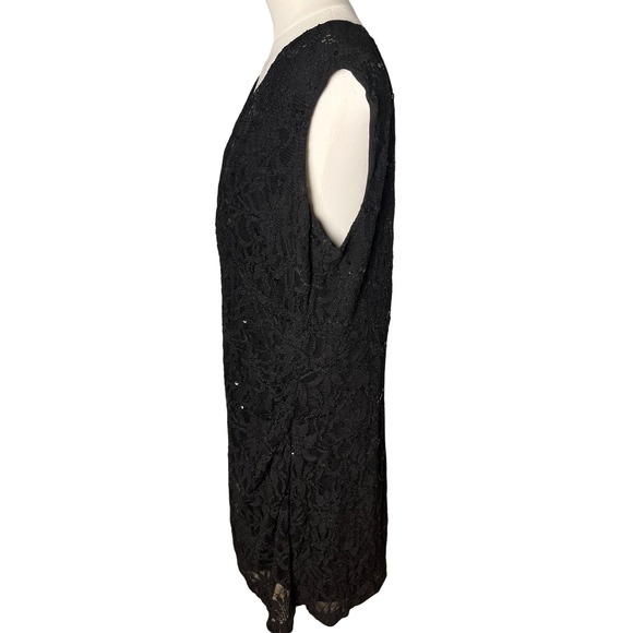 Black Lace Sequin Ruched Sheath Cocktail Evening Dress‎ Lauren Ralph Lauren 16W - Picture 3 of 11
